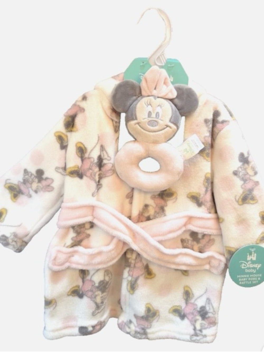 Disney Minnie Mouse Pink Plush Baby Pajama Robe with Minnie Rattle
